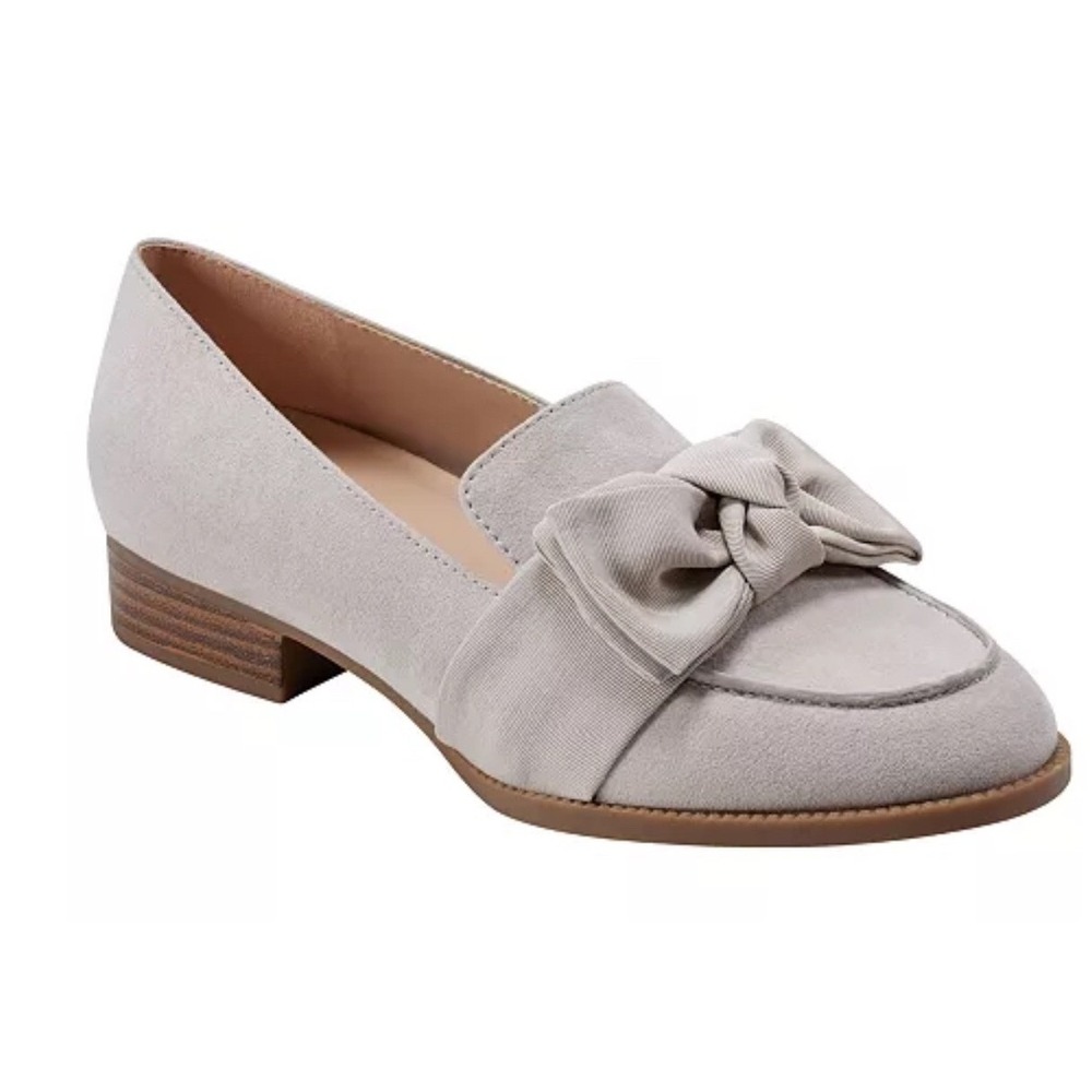 New Bandolino Lindio2 Loafers‎ Women Sz7M Light Natural Bow Slip on Dress Shoes